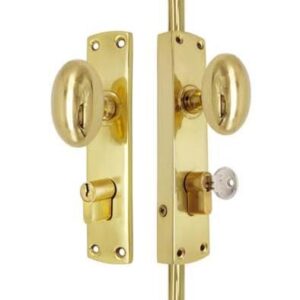 Oval Knob Locking Espagnolette Bolt for up to 8.5' High Doors & Windows  - Polished Brass