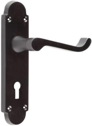 Shaped Scroll Lever on Back Plate lever lock - Smooth Fisnish - 168mm X 40mm  - Black