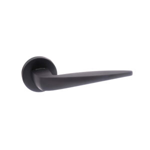 FMR272MB Forme Foglia Lever Door Handle on Minimal Round Rose - Matt Black