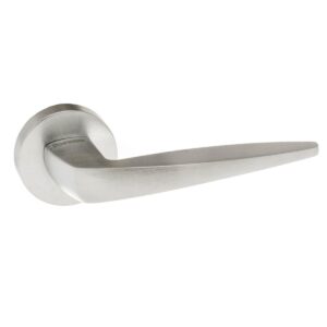 LIMITED EDITION FMR272SC Forme Foglia Lever Door Handle on Minimal Round Rose - Satin Chrome