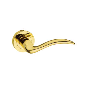M85BP Mediterranean Valencia Lever Door Handle on Round Rose - Polished Brass
