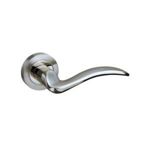 M85SNNP Mediterranean Valencia Lever Door Handle on Round Rose - Satin Nickel/Polished Nickel