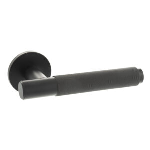 MHSR100MB Millhouse Brass Crompton Knurled Lever Door Handle on 5mm Slimline Round Rose - Matt Black
