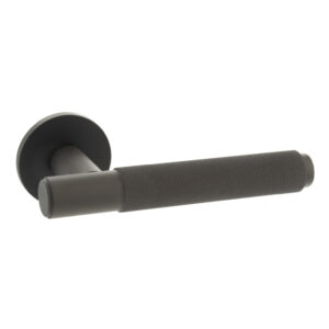MHSR100UDB Millhouse Brass Crompton Knurled Lever Door Handle on 5mm Slimline Round Rose - Urban Dark Bronze