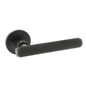 MHSR250MB Millhouse Brass Stephenson Knurled Lever Door Handle on 5mm Slimline Round Rose - Matt Black