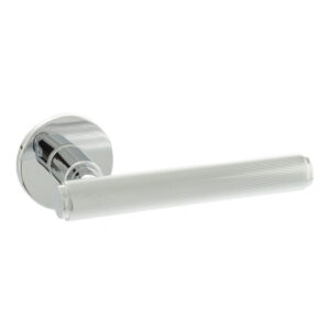 MHSR250PC Millhouse Brass Stephenson Knurled Lever Door Handle on 5mm Slimline Round Rose - Polished Chrome