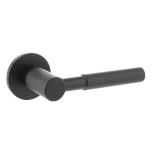 MHSR500MB Millhouse Brass Mason Knurled Lever Door Handle on 5mm Slimline Round Rose - Matt Black