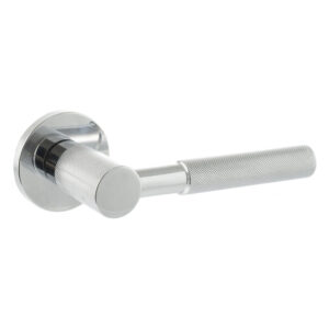 MHSR500PC Millhouse Brass Mason Knurled Lever Door Handle on 5mm Slimline Round Rose - Polished Chrome