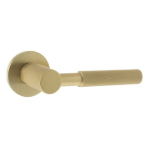 MHSR500SB Millhouse Brass Mason Knurled Lever Door Handle on 5mm Slimline Round Rose - Satin Brass