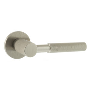 MHSR500SN Millhouse Brass Mason Knurled Lever Door Handle on 5mm Slimline Round Rose - Satin Nickel