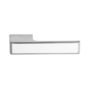 T3089LWHSC Tupai Rapido VersaLine Tobar Lever Door Handle on Long Rose - White Decorative Plate - Satin Chrome