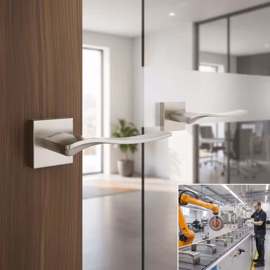 FMS280SC Forme Olimpia Lever Door Handle on Minimal Square Rose - Satin Chrome - Image 3