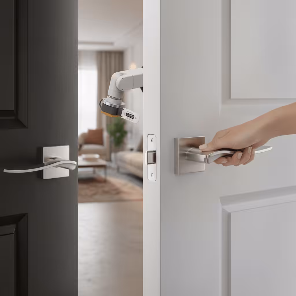 FMS280SC Forme Olimpia Lever Door Handle on Minimal Square Rose - Satin Chrome - Image 2