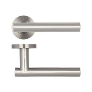 Atlanta Door Handles on Rose Grade 201 Satin Stainless Steel